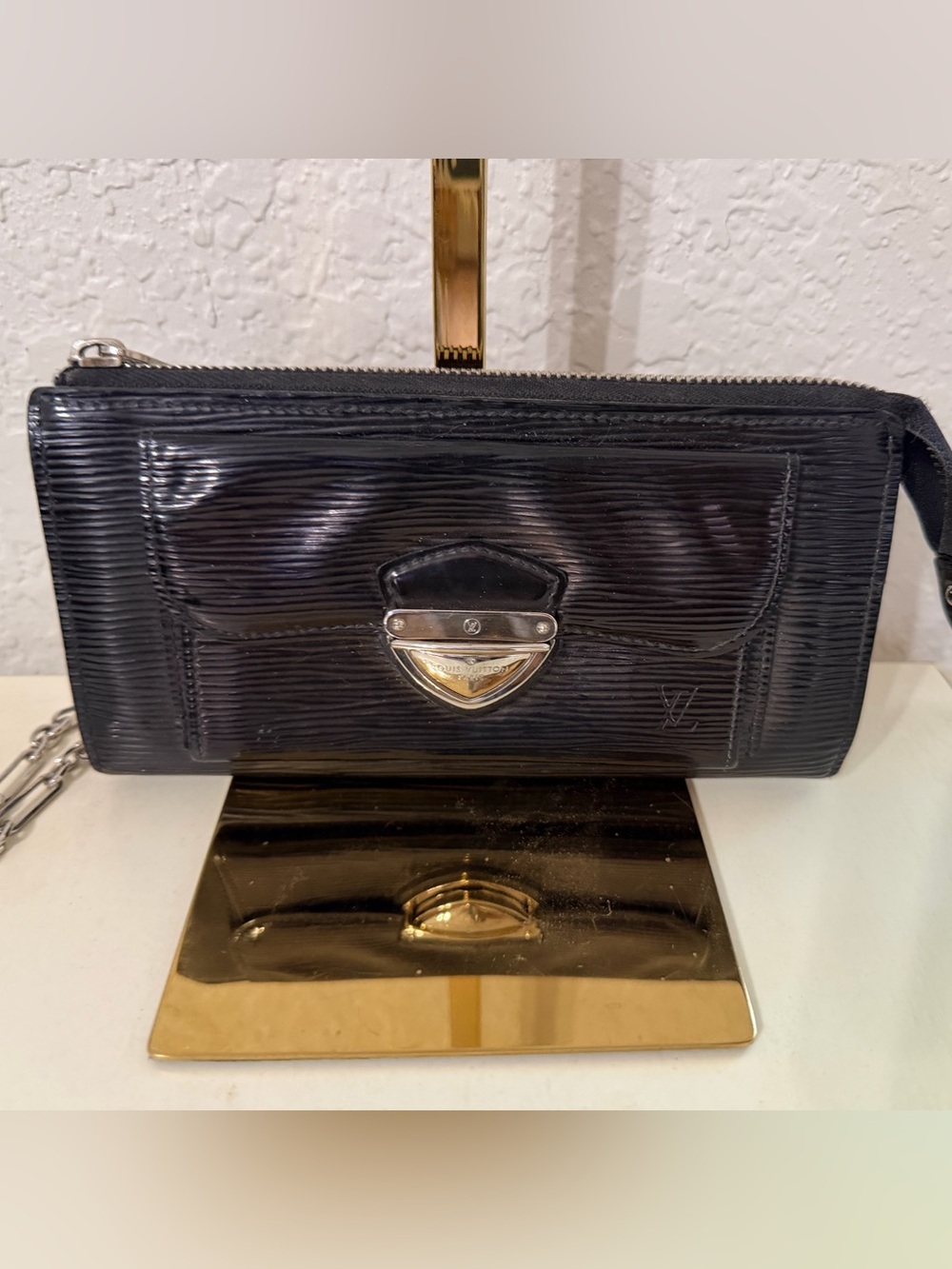 Louis Vuitton Black Epi Leather Zip Around Wallet with Silver Hardware